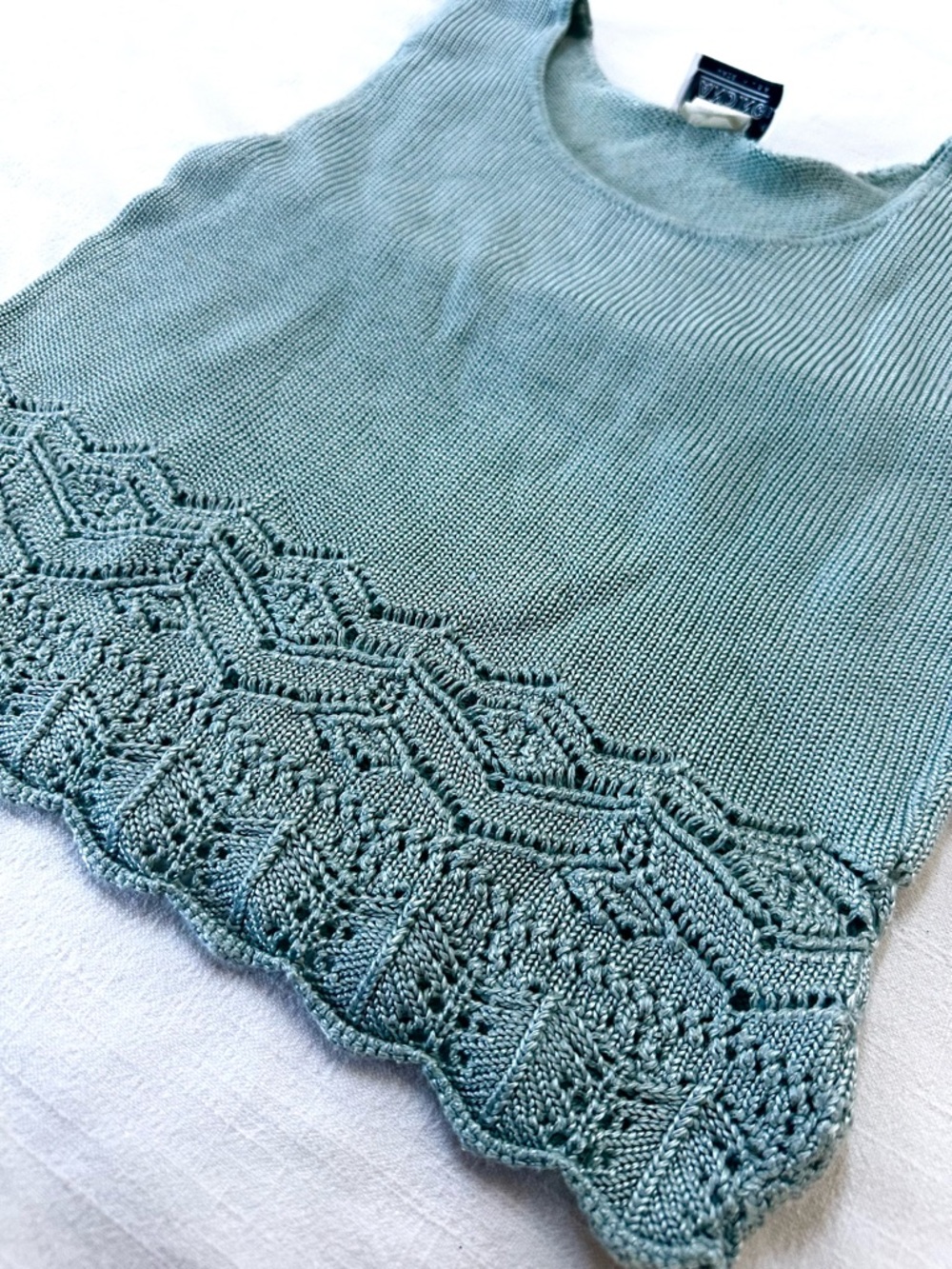 vintage aqua knit baby tank — cottagecore lace hem sweater vest by Knits Landing - Picture 5 of 6